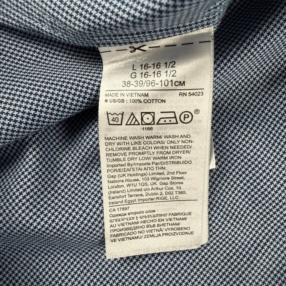Banana‎ Republic Shirt Mens L Standard Fit Button Down Blue Micro Houndstooth